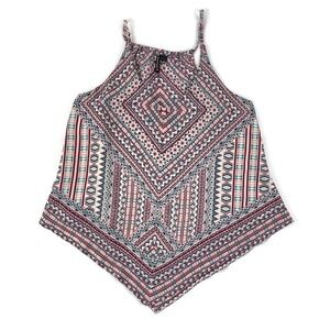 Heart Souls Womens Blouse Tank White Aztec Small